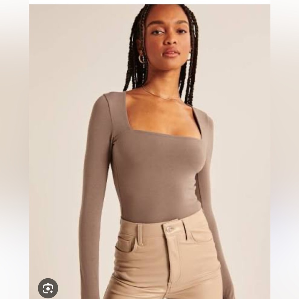 Abercrombie Square Neck Bodysuit, Taupe, XS